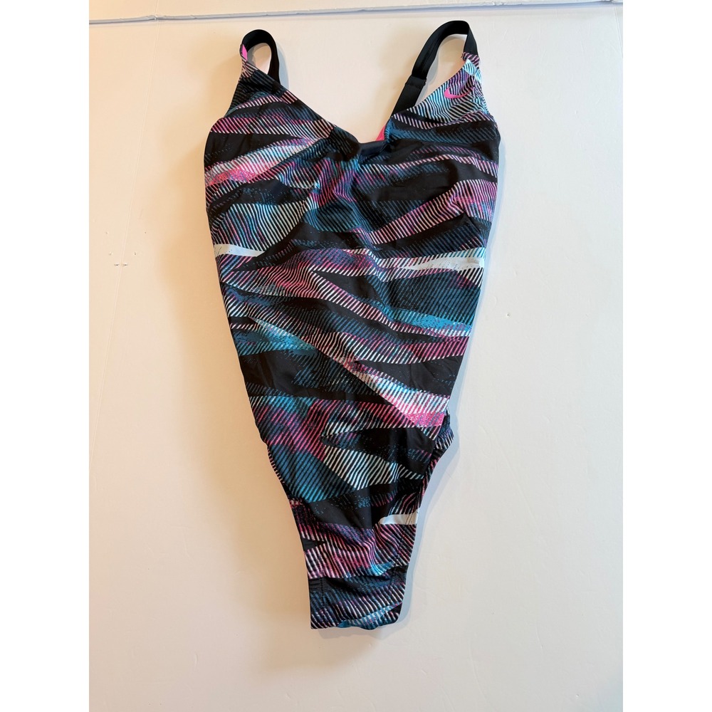Nike Womens 1X One Piece Swimsuit Geometric Abstract Pink Blue